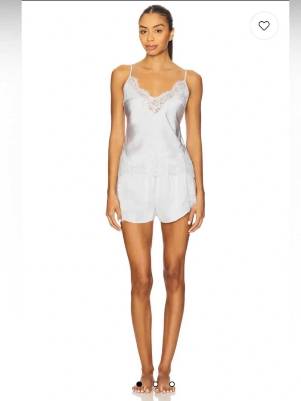 Homebodii - Lace Trim Satin Cami Short Set - Eggshell